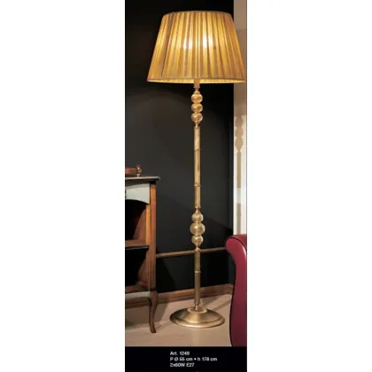Picture Luxurious floor lamp with Murano glass ball elements and yellow silk shade - Il Paralume Marina
