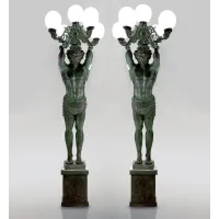 Zdjęcie Rzeźba z brązu przedstawiająca telamony z lampą 2 sztuki - Fonderia Artistica Ruocco