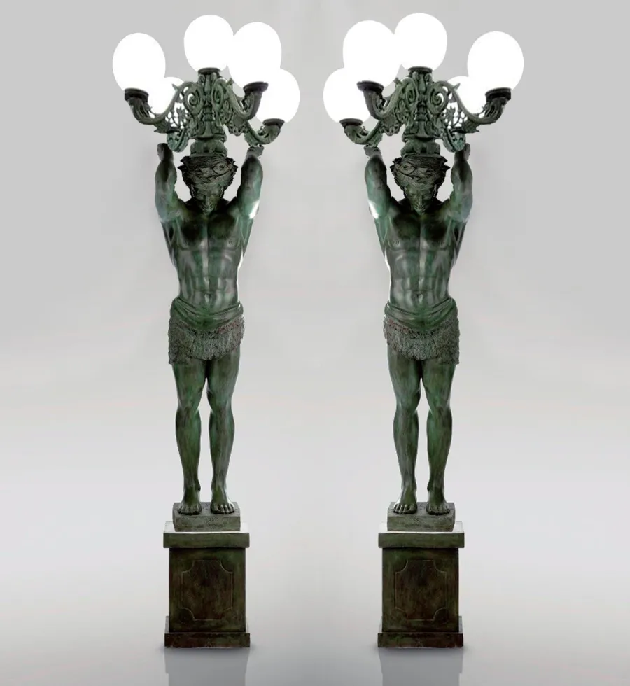 obrazek 1 Rzeźba z brązu przedstawiająca telamony z lampą 2 sztuki - Fonderia Artistica Ruocco