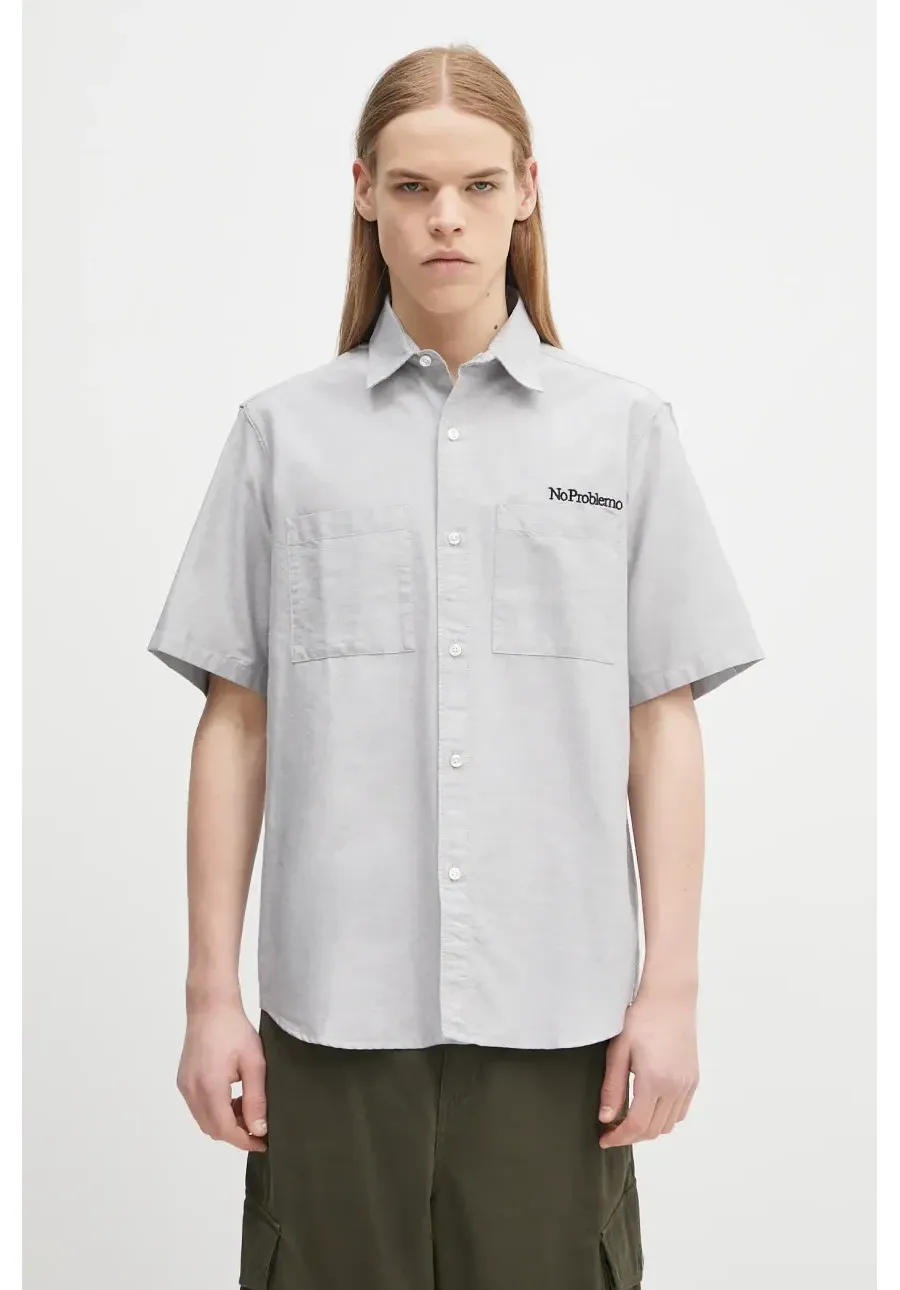 obrazek 1 No Problemo koszula bawełniana SS Uniform Shirt męska kolor szary relaxed z kołnierzykiem klasycznym NP4010303