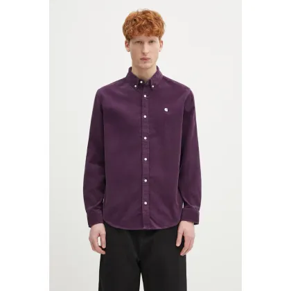 Zdjęcie Carhartt WIP koszula sztruksowa L/S Madison Fine Cord Shirt męska kolor fioletowy regular z kołnierzykiem klasycznym I030580.2W0XX