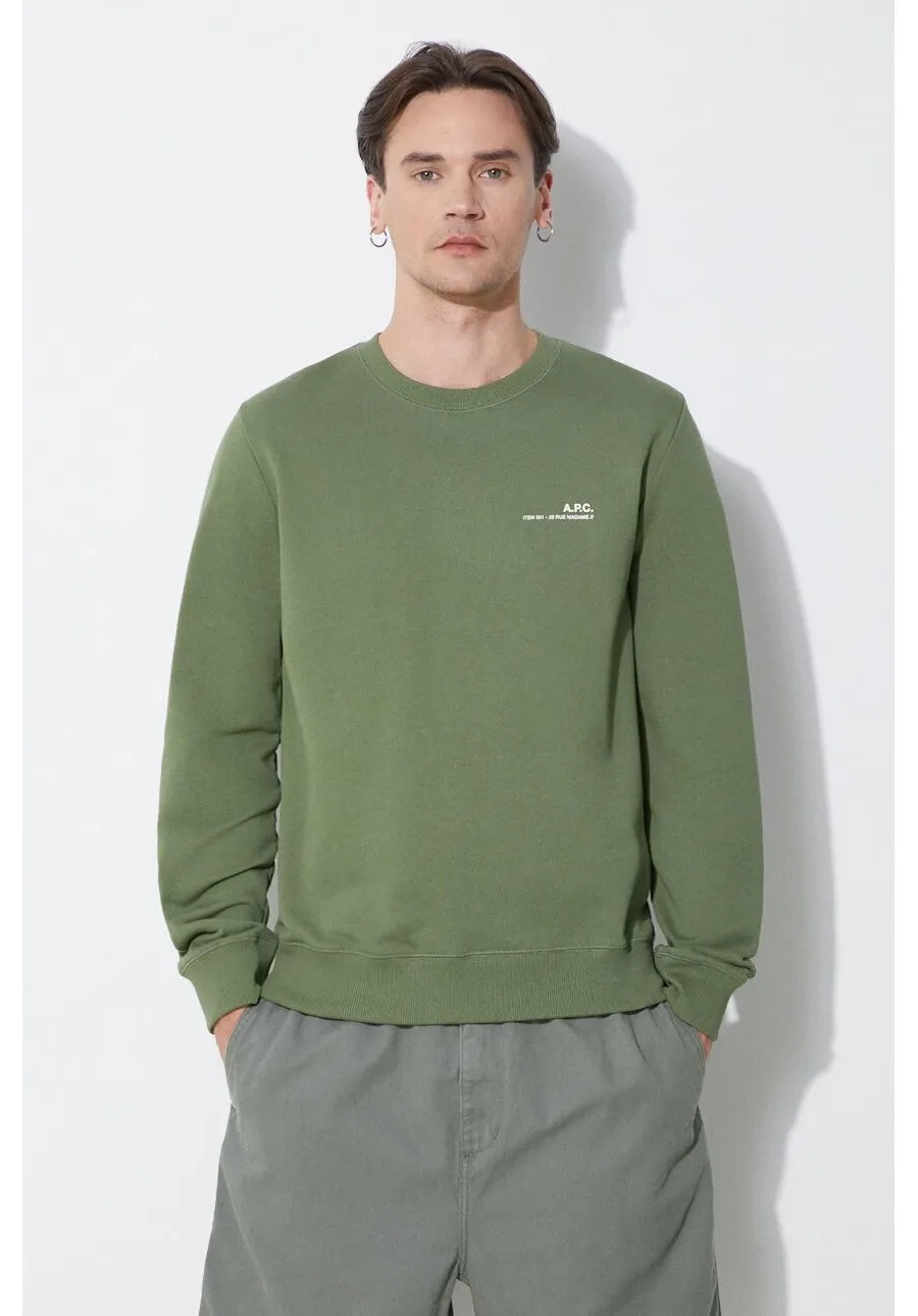 obrazek 1 A.P.C. bluza bawełniana sweat item męska kolor zielony gładka COFBQ-H27608