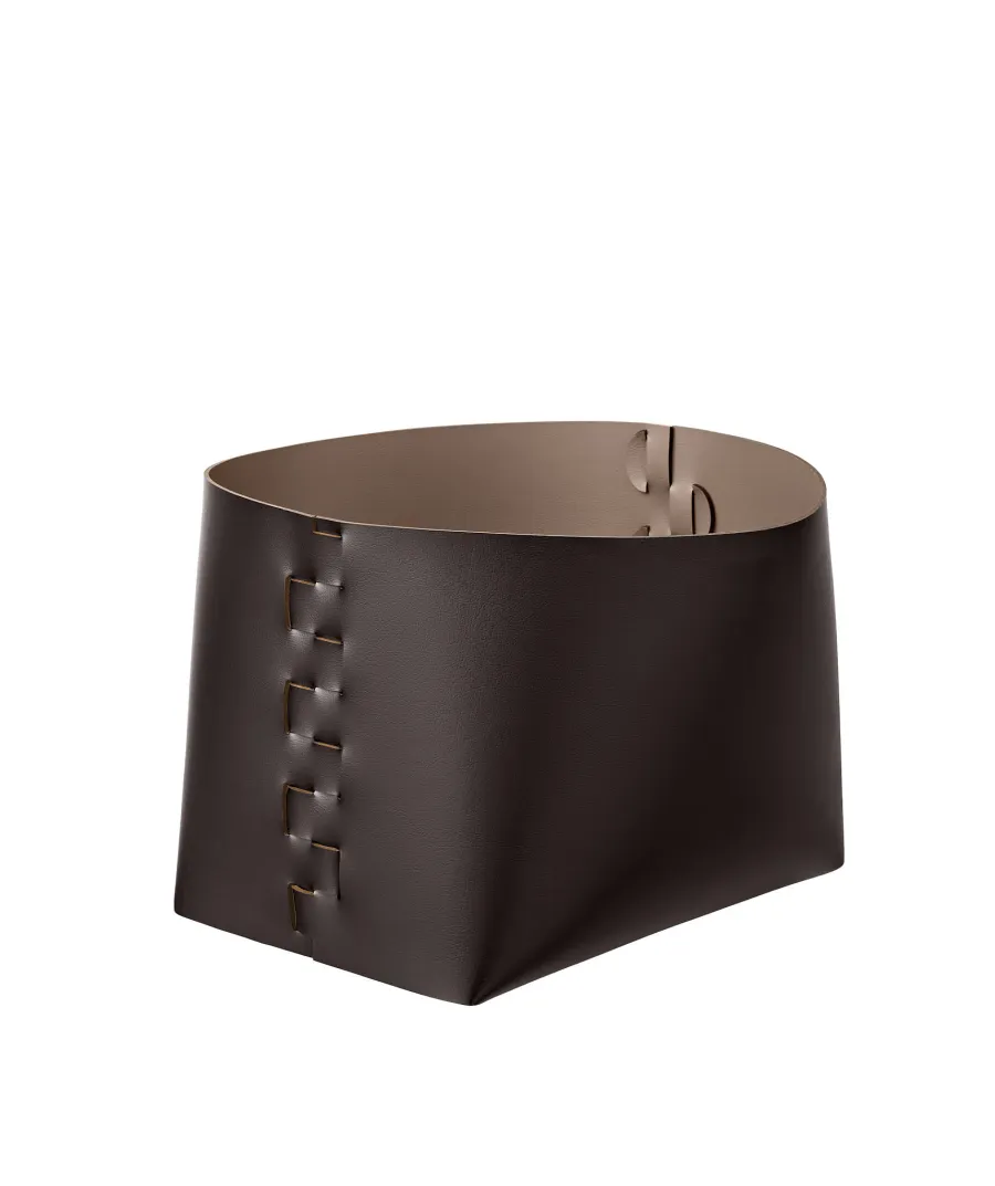 obrazek 1 Wyjątkowy skórzany kosz Helena 35x30xH26 cm w kolorze czekoladowym