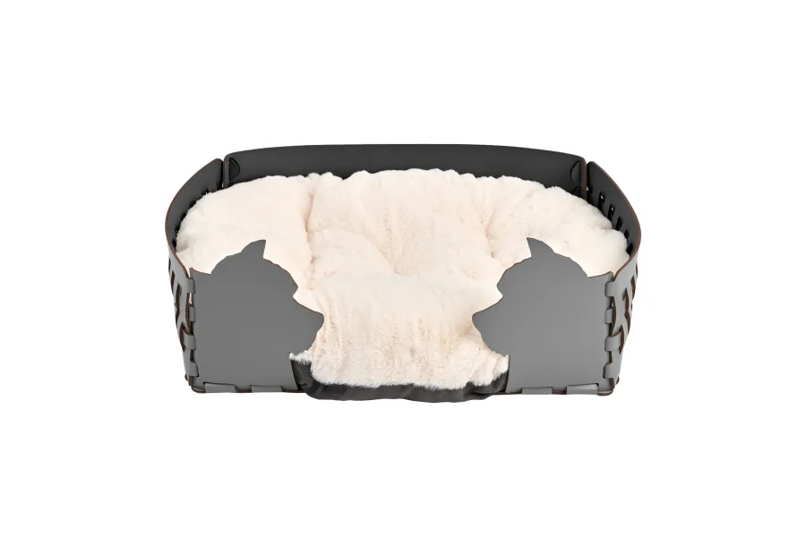 obrazek 1 Skórzane szare legowisko dla psa 45x30xH15 cm z dwustronną poduszką