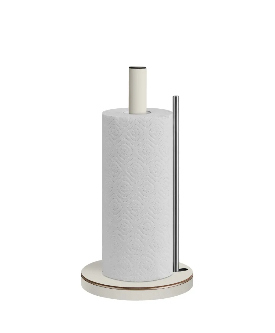 obrazek 2 Biały uchwyt na kuchenny ręcznik papierowy wykonany z metalu i naturalnej skóry