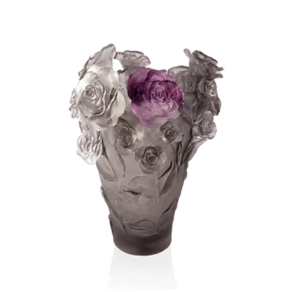 Zdjęcie Ekskluzywny szary wazon z fioletową różą Różana Pasja - Daum