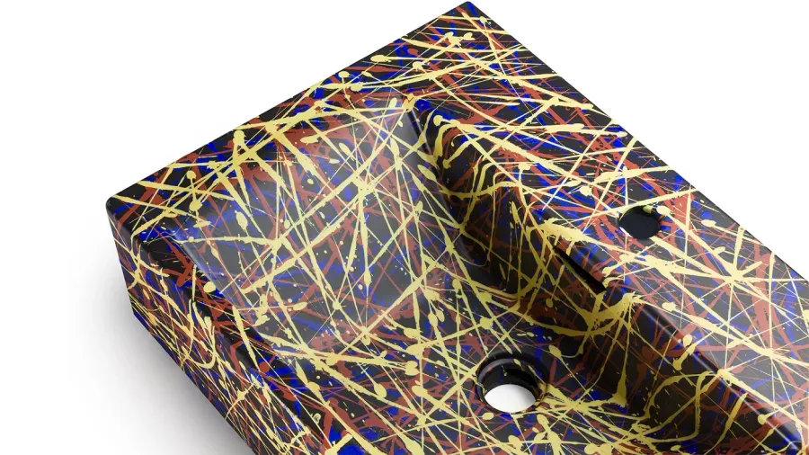obrazek 3 Designerska umywalka 60 cm PYXIS BASIC z przelewem, z otworem na baterię – PUNK, czarny, lakier matowy
