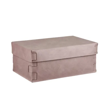 Zdjęcie Skórzane pudełko Snob do przechowywania 32x20xH13,5 cm w niepowtarzalnym kolorze pastelowego różu