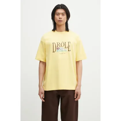 Zdjęcie Drôle de Monsieur t-shirt bawełniany Le T-Shirt Tennis Court męski kolor żółty z nadrukiem G-TS246-CO002-LYL