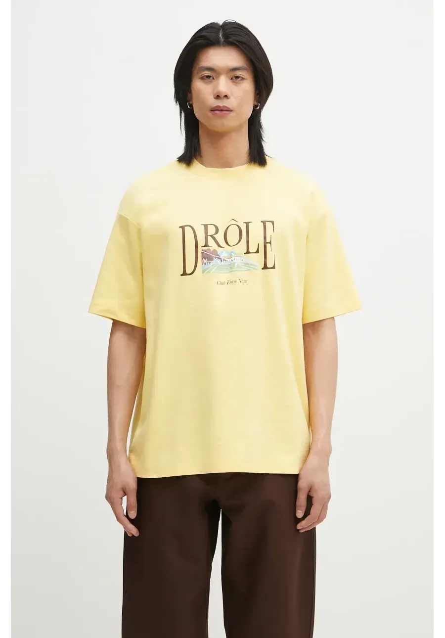 obrazek 1 Drôle de Monsieur t-shirt bawełniany Le T-Shirt Tennis Court męski kolor żółty z nadrukiem G-TS246-CO002-LYL