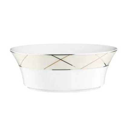 Zdjęcie Okrągła duża miska z porcelany z pięknym kremowo-srebrnym zdobieniem - Tettau