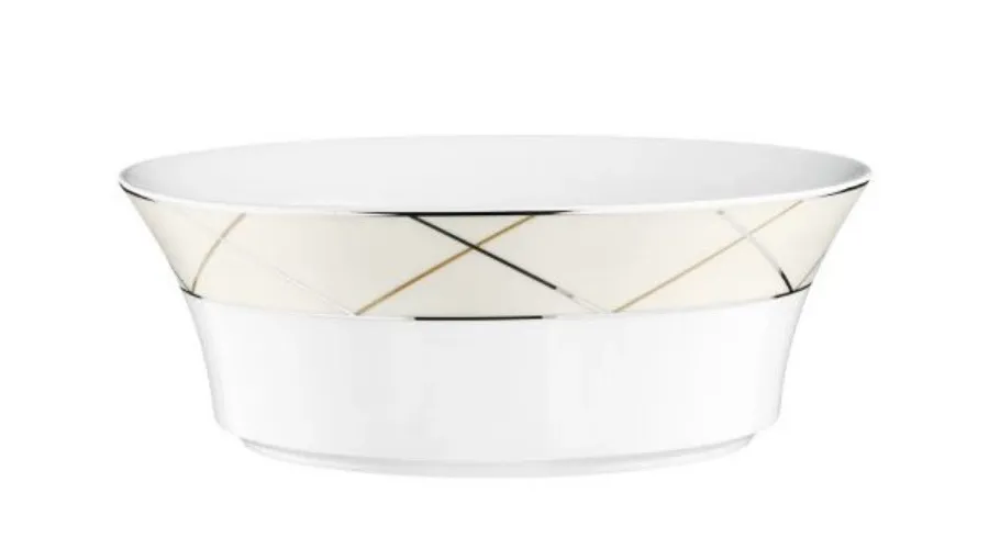 obrazek 1 Okrągła duża miska z porcelany z pięknym kremowo-srebrnym zdobieniem - Tettau