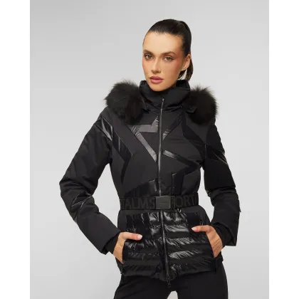 Zdjęcie Czarna Kurtka Narciarska Z Futrem I Paskiem Damska Sportalm