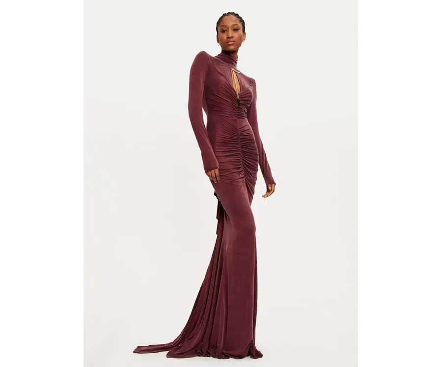 obrazek 1 Elisabetta Franchi Sukienka wieczorowa AB-616-46E1-V800 Bordowy Regular Fit