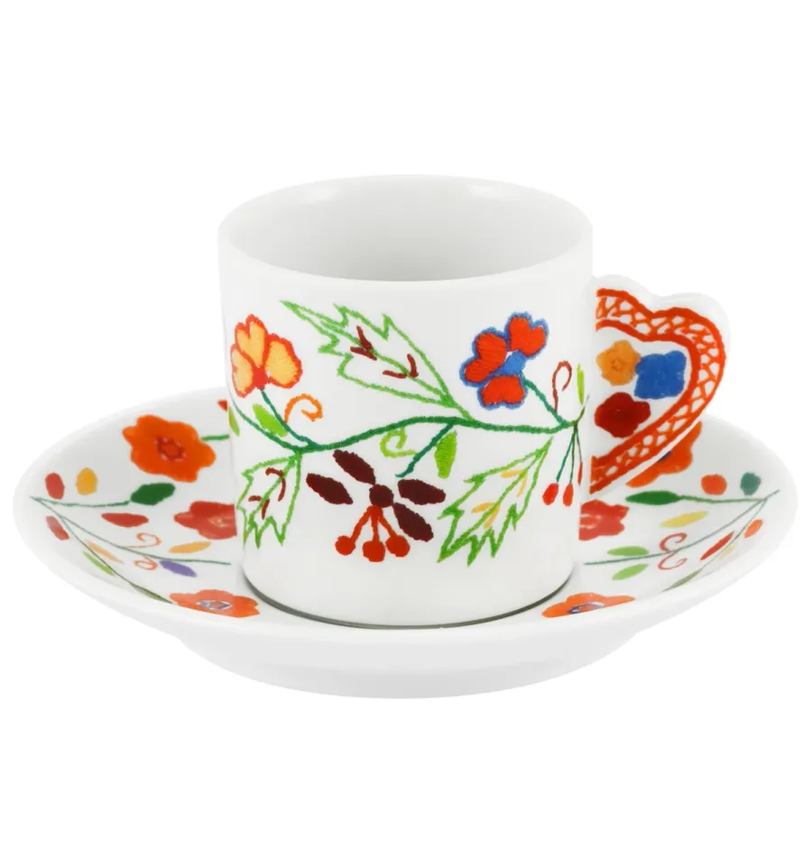 obrazek 1 Filiżanka do kawy ze spodkiem z porcelany Vila Verde z motywem kwiatowym nawiązującym do walentynkowych chusteczek - Vista Alegre