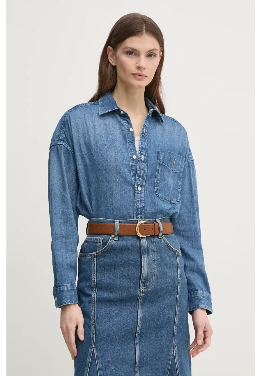 obrazek 1 Polo Ralph Lauren koszula jeansowa damska kolor niebieski relaxed z kołnierzykiem klasycznym 211969398