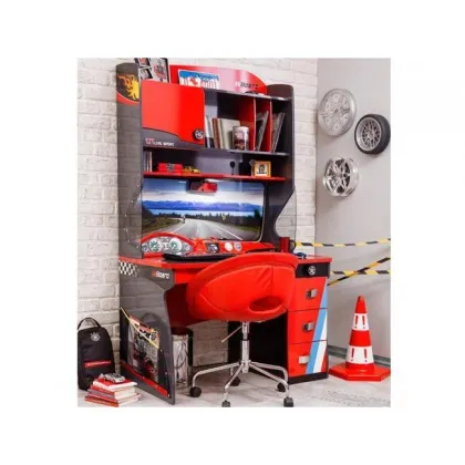 Zdjęcie Praktyczne biurko z nastawką w stylistyce rajdowej do pokoju dziecięcego - Cilek