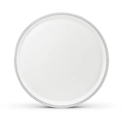 Zdjęcie Duża okrągła taca z porcelany zdobiona subtelnym szarym motywem - Leander