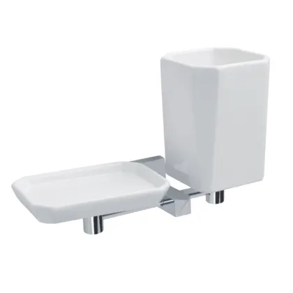 Zdjęcie Elegancki montowany do ściany uchwyt na mydło i szklankę do łazienki - Stilhaus