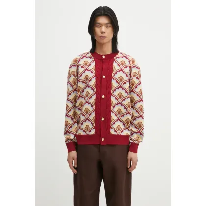 Zdjęcie Drôle de Monsieur kardigan wełniany Le Cardigan Tapisserie męski kolor bordowy G-CA134-WO021-RD