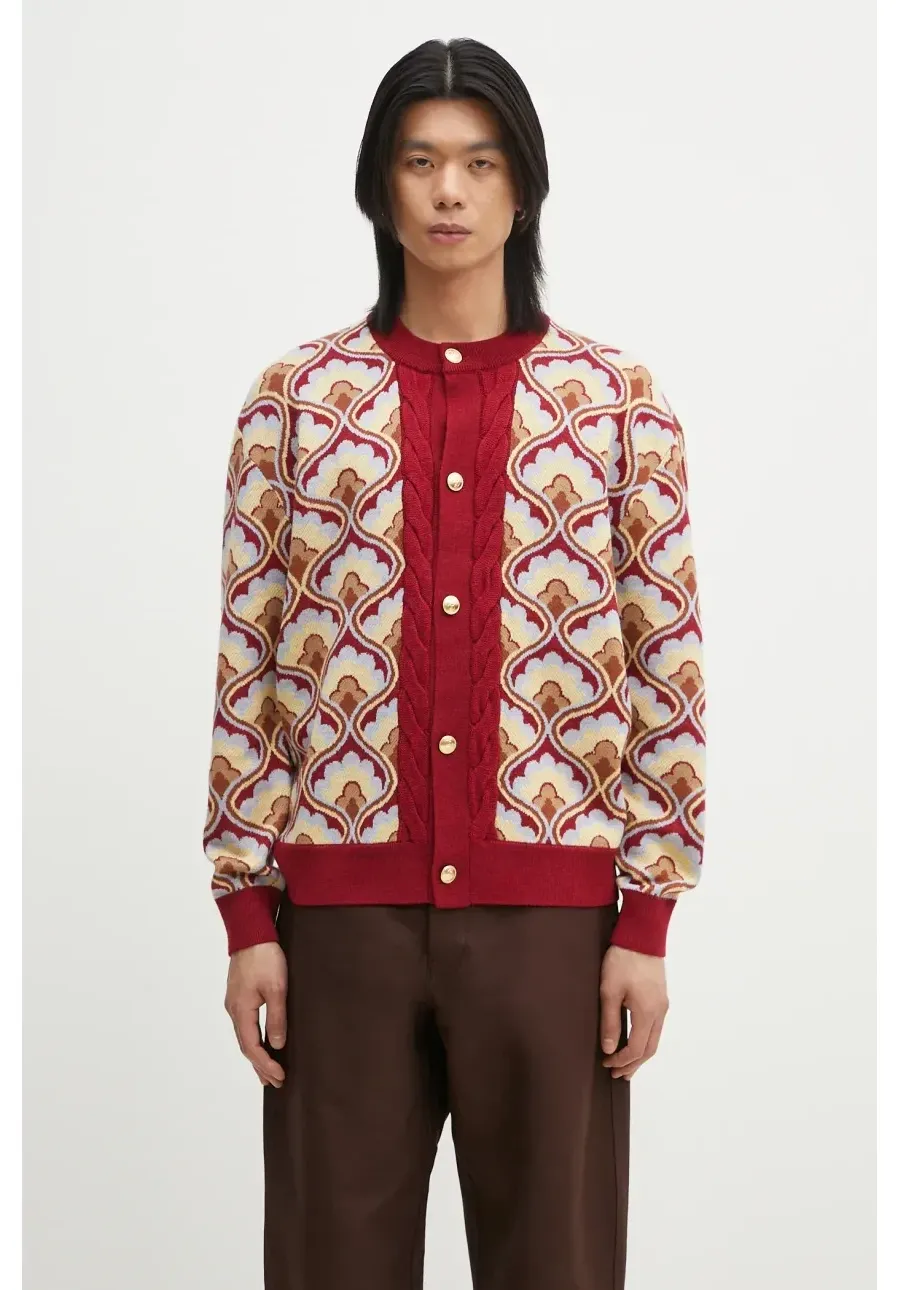 obrazek 1 Drôle de Monsieur kardigan wełniany Le Cardigan Tapisserie męski kolor bordowy G-CA134-WO021-RD