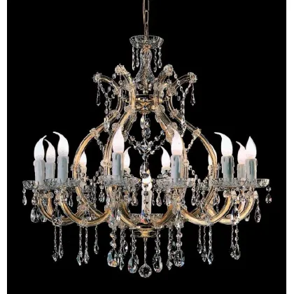 Zdjęcie Wyjątkowy żyrandol Mariateresa z pozłacaną metalową ramą pokrytą szklanymi ramionami i przezroczystymi kryształowymi zawieszkami - Il Paralume Marina