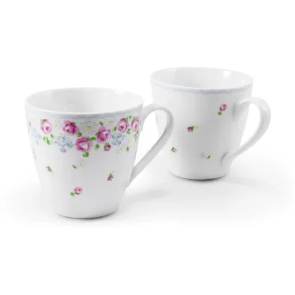 Zdjęcie Wyjątkowy zestaw dwóch kubków z porcelany zdobionych kwiatowym motywem - Leander