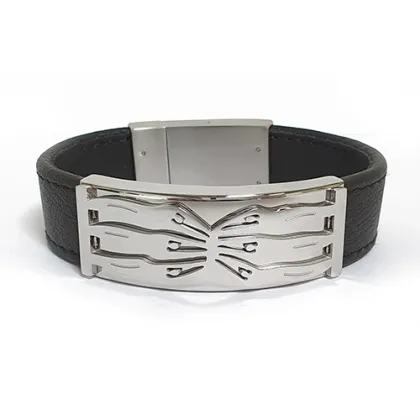 Zdjęcie Wspaniała posrebrzana bransoletka ze skórzanym paskiem