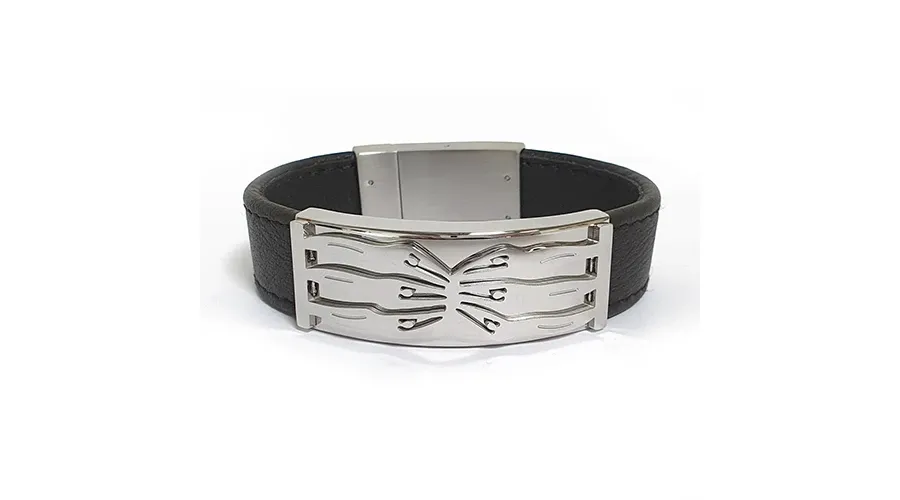 obrazek 1 Wspaniała posrebrzana bransoletka ze skórzanym paskiem "Razem jesteśmy silni" - fantastyczny prezent dla bliskiej osoby