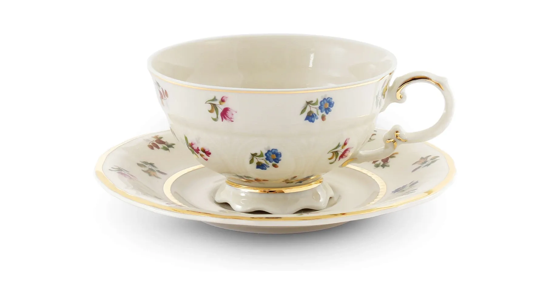 Picture Piękna stylowa filiżanka do herbaty ze spodkiem z porcelany zdobiona motywem kwiatów - Leander