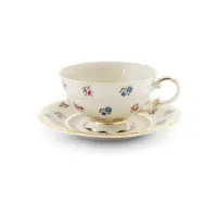 Zdjęcie Piękna stylowa filiżanka do herbaty ze spodkiem z porcelany zdobiona motywem kwiatów - Leander