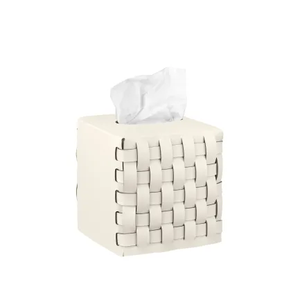 Zdjęcie Oryginalne skórzane pudełko na chusteczki 12x12xH12 cm w kolorze waniliowym