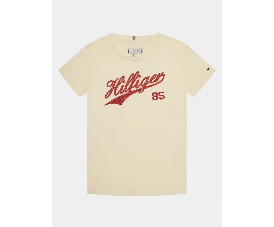 obrazek 1 Tommy Hilfiger T-Shirt Hilfiger Script Tee S/S KG0KG07718 Écru Regular Fit
