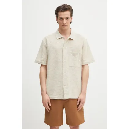 Zdjęcie Norse Projects koszula bawełniana Gustav Crochet Jersey Shirt męska kolor beżowy relaxed z kołnierzykiem klasycznym N01.0683.2064