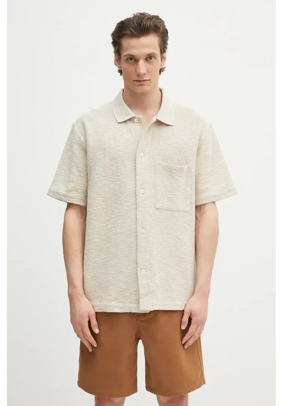 obrazek 1 Norse Projects koszula bawełniana Gustav Crochet Jersey Shirt męska kolor beżowy relaxed z kołnierzykiem klasycznym N01.0683.2064
