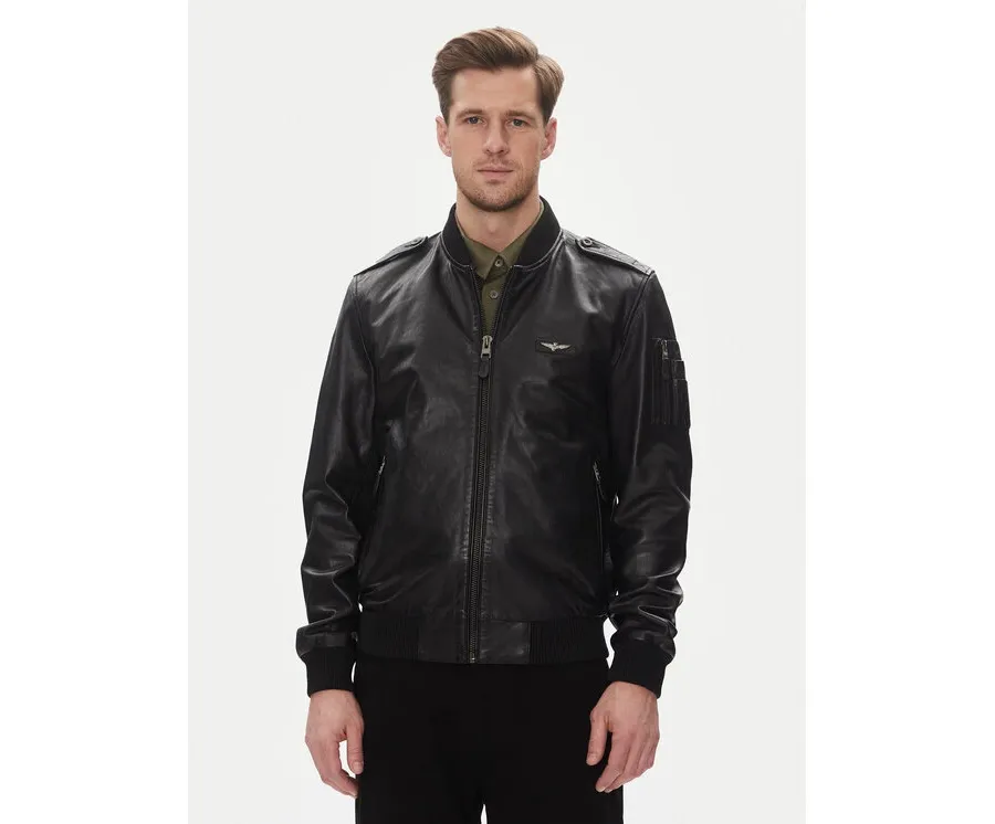 obrazek 1 Aeronautica Militare Kurtka skórzana 251PN5044PL266 Czarny Regular Fit