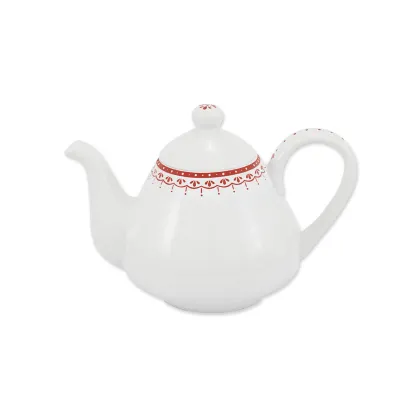 Zdjęcie Porcelanowy imbryk z subtelnym zdobieniem w kolorze czerwonym z kolekcji HyggeLine – Leander