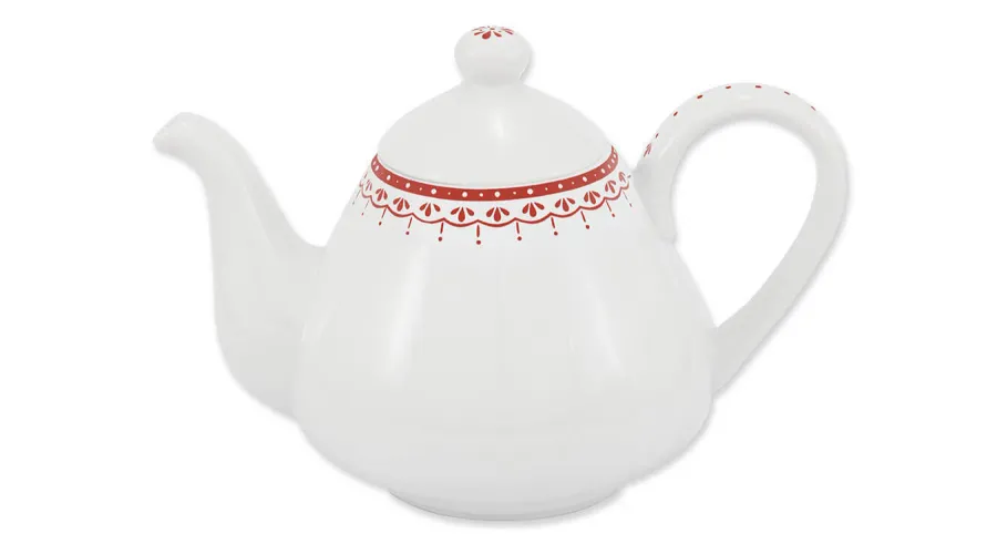 obrazek 1 Porcelanowy imbryk z subtelnym zdobieniem w kolorze czerwonym z kolekcji HyggeLine – Leander