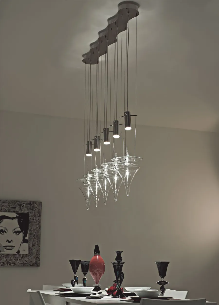 obrazek 2 Elegancka wisząca lampa ze szkła Murano na 3 światła w kolorze bieli lub kryształu
