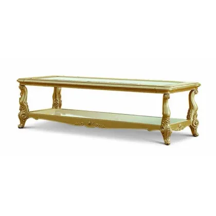 Zdjęcie Piękny antyczny stolik kawowy ze szklanym blatem i półką