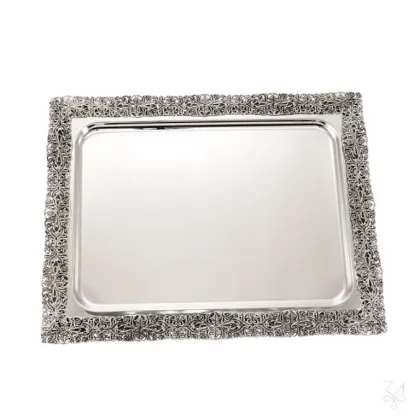 Zdjęcie Nowoczesna prostokątna srebrna taca z pięknym zdobieniem - Zaramella Argenti