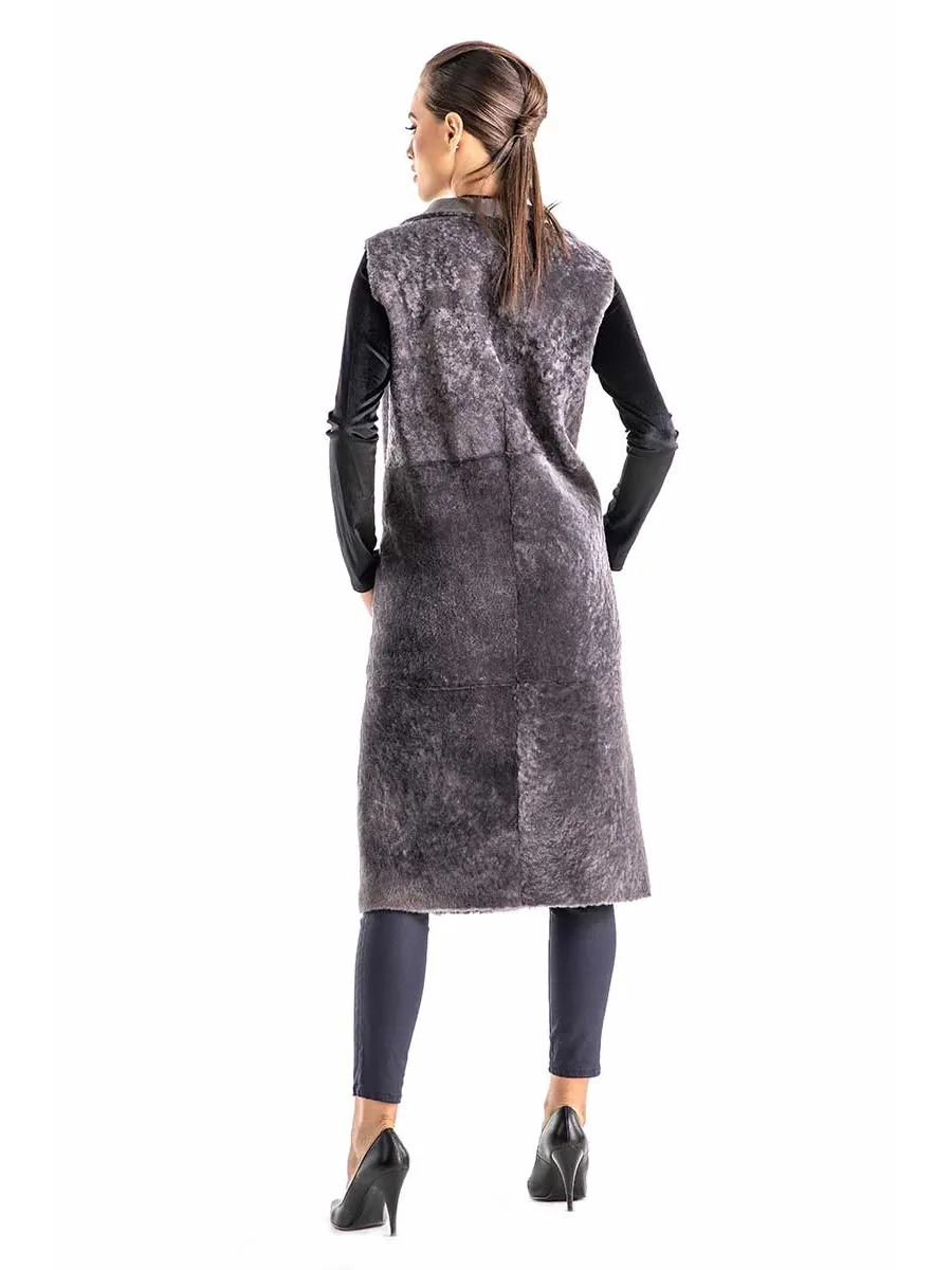 picture 8 Reversible long vest made of sheep fur - A&A Vesa
