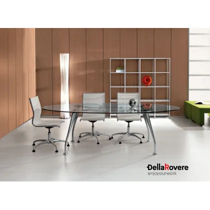 Zdjęcie Włoskie okrągłe szklane biurko z metalowymi nóżkami do gabinetu