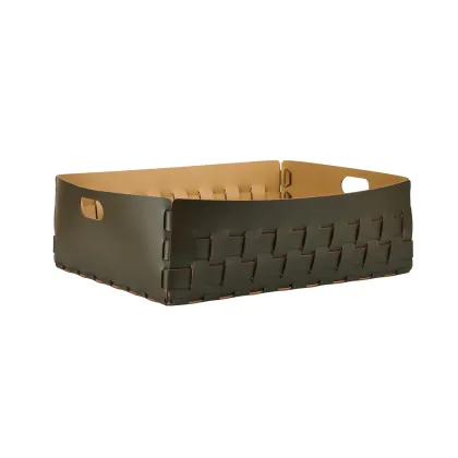 Zdjęcie Ciemnooliwkowy płaski kosz Bottega 60x50xH20 cm