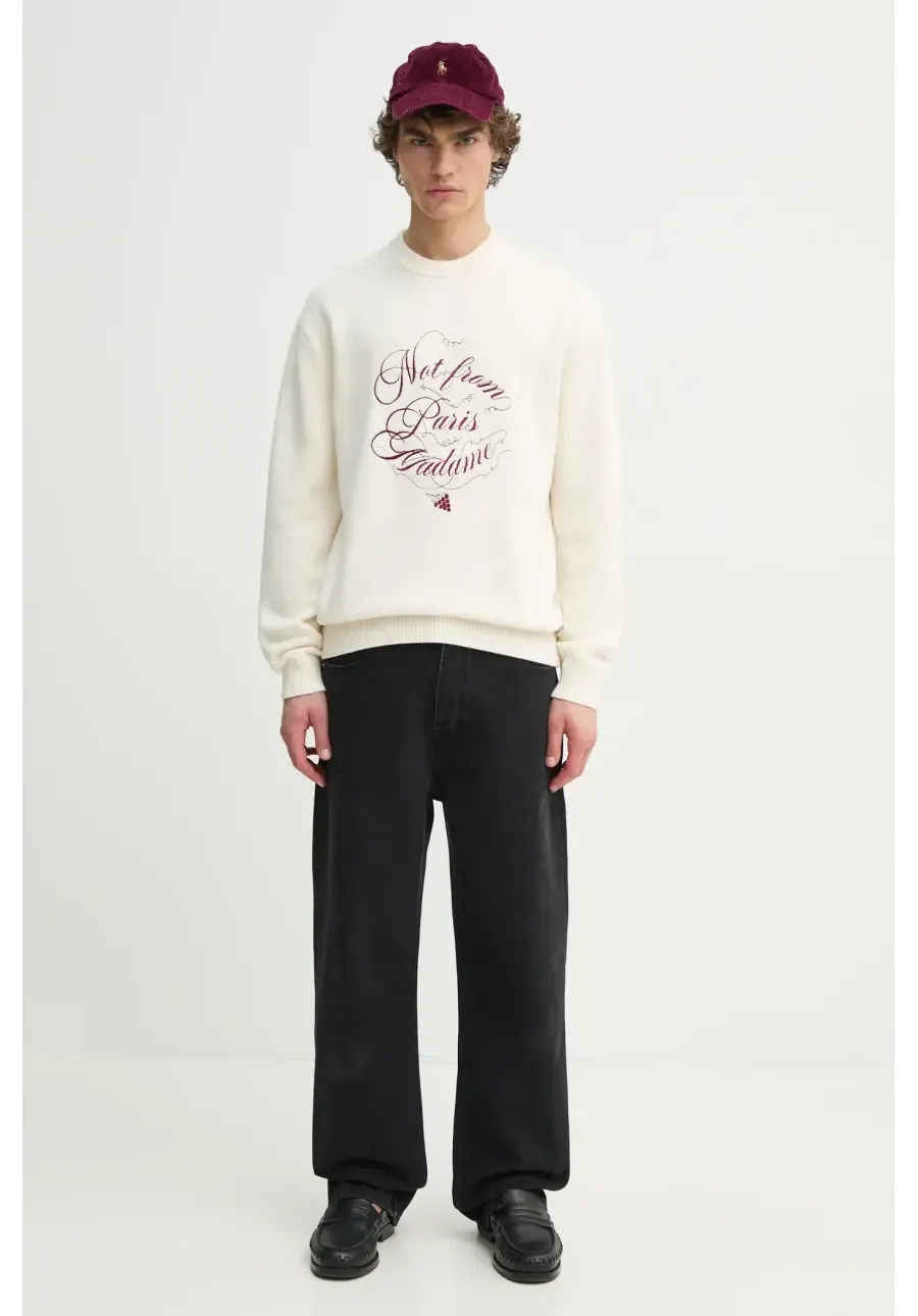 obrazek 1 Drôle de Monsieur sweter wełniany Le Pull Slogan Vignes męski kolor beżowy F-PO178-WO023-CM