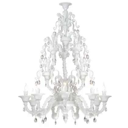 Zdjęcie Biały żyrandol ze szkła Murano z przezroczystymi kryształowymi wisiorkami - Il Paralume Marina
