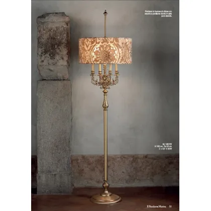 Zdjęcie Luksusowa lampa podłogowa ze starego pozłacanego mosiądzu ze złotym kloszem z czystego jedwabiu devore – Il Paralume Marina