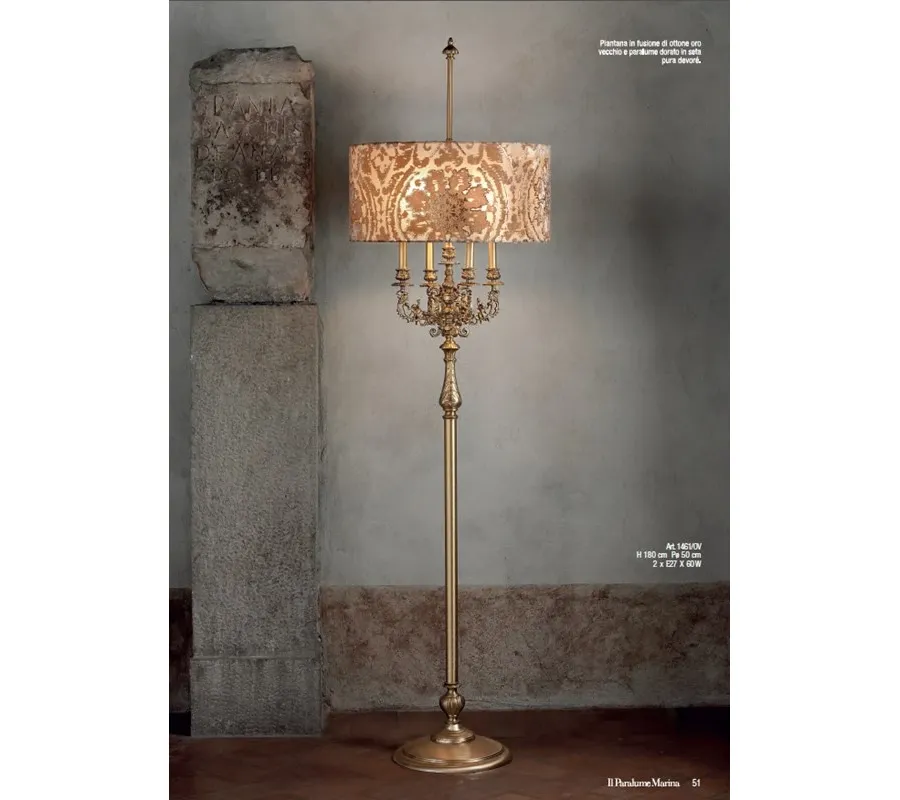 obrazek 1 Luksusowa lampa podłogowa ze starego pozłacanego mosiądzu ze złotym kloszem z czystego jedwabiu devore – Il Paralume Marina