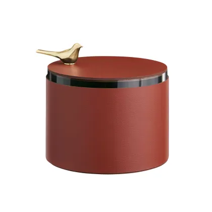 Zdjęcie Burgundowe skórzane pudełko Ø15xH10 cm wykonane z naturalnej skóry