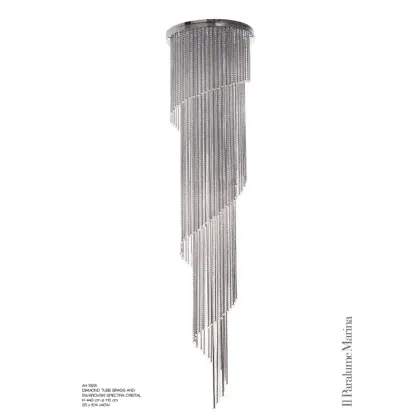 Zdjęcie Kaskadowy żyrandol w mosiężnych rurkach ciętych diamentem z kryształami Asfour - Il Paralume Marina